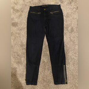 Michael Kors Navy Blue Women’s Skinny Jeans Size 6 with Gold Zipper Accents